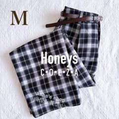 M 사이즈 Honeys 체크 바지 벨트 허니 바지 여성