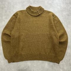 vintage ニット キャメル ハイネック くるみボタン レトロ 古着
