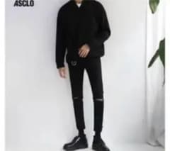 韓国 ダメージスキニーパンツ ブラックのサムネイル