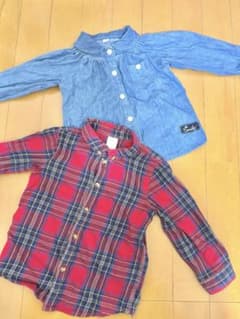 長袖シャツ 2点セット デニム チェック ベビー キッズ 90cmのサムネイル