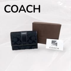 極美品 COACH コーチ シグネチャー 三つ折り財布 ブラック 箱付のサムネイル