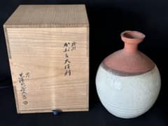 四代 真清水蔵六 【粉引かぶら大徳利】 共箱 無傷 本物保証 高さ約31cm