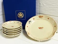 たち吉花化粧 白磁 金彩赤絵 菊割中皿 取り皿揃6客セット 金.銀絵付