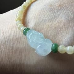 本翡翠、在庫お買い得優しい梨イエロー、金運アップ貔貅ブレスレット 