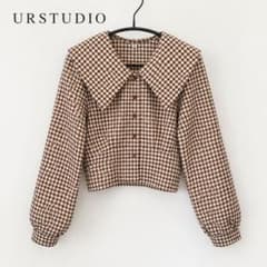 URSTUDIO 千鳥格子柄 ビッグカラー ジャケット ブラウンのサムネイル