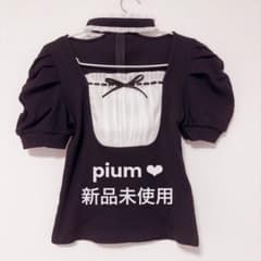 piumラウンドフリルチョーカー半袖カットソー ブラック pium】ラウンドフリルチョーカー半袖カットソー ブラック 新品未使用