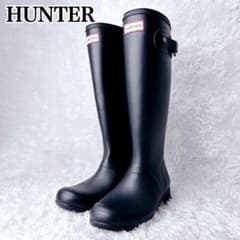 未使用級✨】HUNTER 黒 長靴 バックル付き ロングレインブーツ UK4
