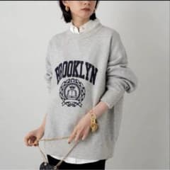 ラウンジドレス　ジャガードロゴニット　ニット　ライトグレー　グレー　トップス