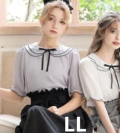 夢展望 DearMyLoveRose 半袖ブラウス グレー 襟付き リボンのサムネイル