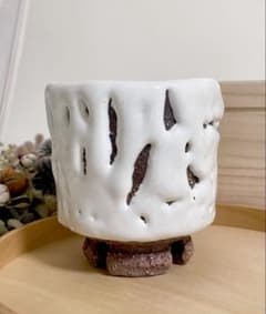 萩焼 山根清玩 やまねせいがん 鬼萩 抹茶椀 湯呑み 光彩庵 陶器 割高台