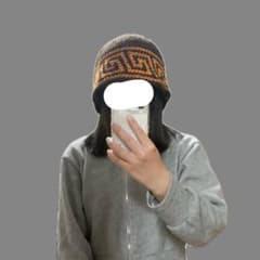 大きめ　ビーニー　クラッシャーハット　クロシェハット　ハンドメイド　ブラウンのサムネイル