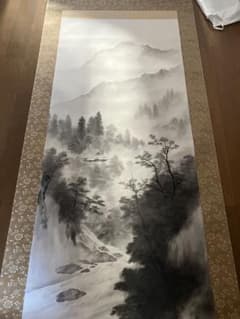 掛軸 水墨山水 羽多埜貞史 尺八立 - メルカリ