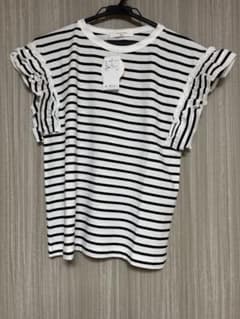 ストライプ柄フリル半袖Tシャツ フリー ホワイトのサムネイル