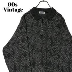 90s 빈티지 칼라 폴로 니트 그레이 M 울 아크릴 스웨터