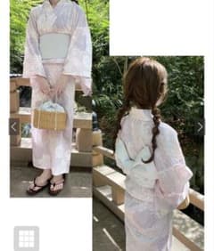 花柄浴衣 帯セット ペールピンクのサムネイル