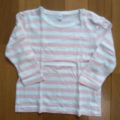 無印良品　長袖ボーダーTシャツ（ピンク×白、サイズ90）のサムネイル