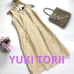 YUKI TORII☆総レース☆ノースリーブ膝丈ワンピース ☆オレンジ系