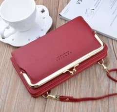 お財布ポシェット  ショルダーバック スマホポーチ がま口がかわいい 赤色のサムネイル