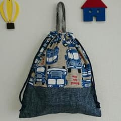 ハンドメイド お着替え袋 バス柄のサムネイル