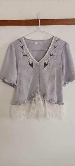 すずらん刺繍裾レースボレロ 水色のサムネイル