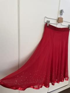 フレアスカート　社交ダンス　ドレス　赤　ストーン
