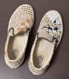 VANS スリッポン パッチワーク 花柄 デイジー 古着 28.5cmのサムネイル