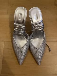 ZARA ラインストーン レースアップ ミュール シルバーのサムネイル