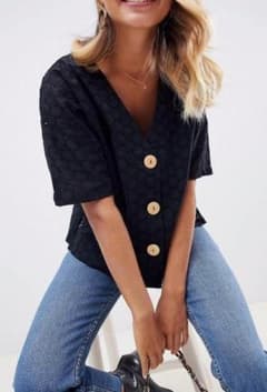 ASOS design フロントボタン ブラウス ブラックのサムネイル