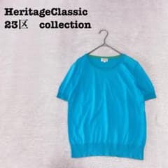 DE0093【23区】コットンニット【38】半袖 ブルー ラウンドネック 青