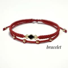 2連 ブレスレット ミサンガ ハンドメイド レディース レッドのサムネイル