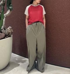 6(ROKU)＞コットンナイロン ショルダー ステッチ Tシャツ レッド