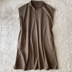 45R 美品 より杢ワンピース 0 茶 シャツワンピース ノースリーブ 45R 美品 より杢ワンピース 0 茶 シャツワンピース ノースリーブ