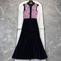 極美品♡着丈129 ドゥロワー コットンレースプリーツニットワンピース 