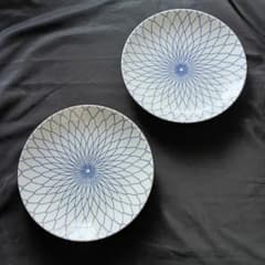 青い幾何学模様の平皿 2枚セット 手描網9号皿 [ 27×4㎝ ] 有田焼大皿