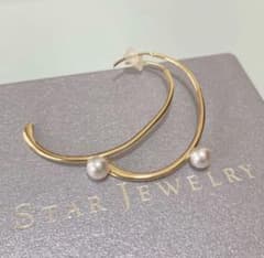 【STAR JEWELRY】K10 パールフープピアス（L）大きめフープのサムネイル