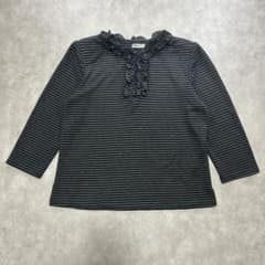 ボーダー フリルネック カットソー フリル ジップ 上品 きれいめ 古着