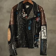 好シルエット vintage 鋲ジャン カスタムライダース 配色◎ 激渋
