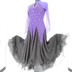 美品 社交ダンス衣装】ワンピース ドレス 黒 紫 ブラック パープル