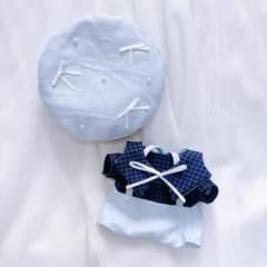 ぬい服 はぴぬい ちびぬい ちびスト 服 ベレー帽 あおチェック リボン