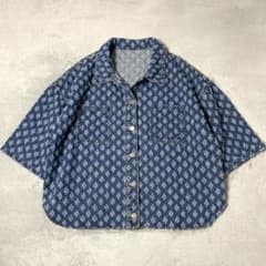 Y2Kグランジ クラッシュデニムシャツジャケット 半袖 幾何学 フリンジ XXLのサムネイル