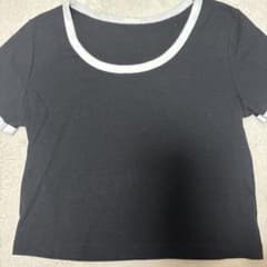 リブ素材 黒 半袖Tシャツ Mサイズのサムネイル