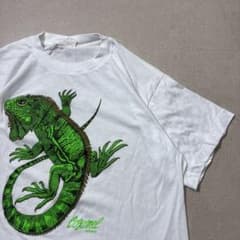 90s USA製 San Diego Zoo イグアナ アート Tシャツ メキシコ製90s イグアナアニマルプリントTシャツリザード2XLアート