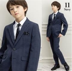 キッズ用　ネイビー スーツ 4点セット160cm BTZ キッズ フォーマルスーツ ネイビー チェック柄160 5点セット 美品