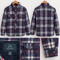 GEORGE ネルシャツ 裏ボア チェック柄 ネイビー Mのサムネイル