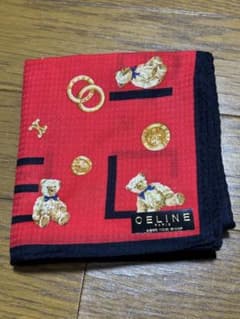 CELINE セリーヌ ハンカチ テディベア柄 レッドのサムネイル