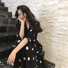 レディース　服　夏　秋　ワンピース　韓国 春　ロング　かわいい　水玉　Mサイズのサムネイル