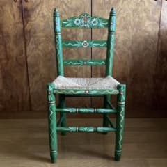美品 スペイン アンダルシア家具　フラメンコ椅子　グリーン　手描き 美品 スペイン アンダルシア家具 フラメンコ椅子 グリーン 手描き