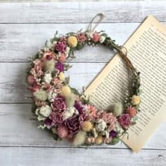 【専用】三日月リース 三日月リース プリザーブドフラワー ドライフラワー 玄関リース ピンク