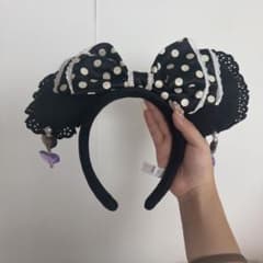 ディズニー カチューシャ 黒 ドット リボン レースのサムネイル