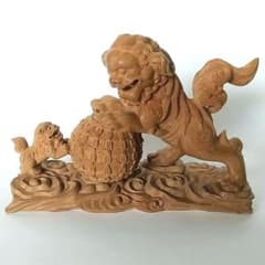 사자 부모와 자식 동상 마구 ◆ 백단 목조